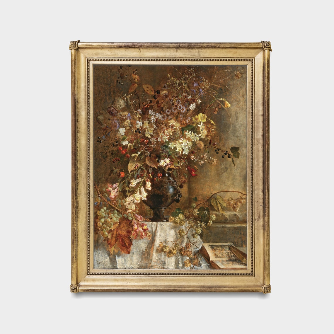 Vintage Wildflower Bouquet Still Life With Open Book Art Poster - Image 3