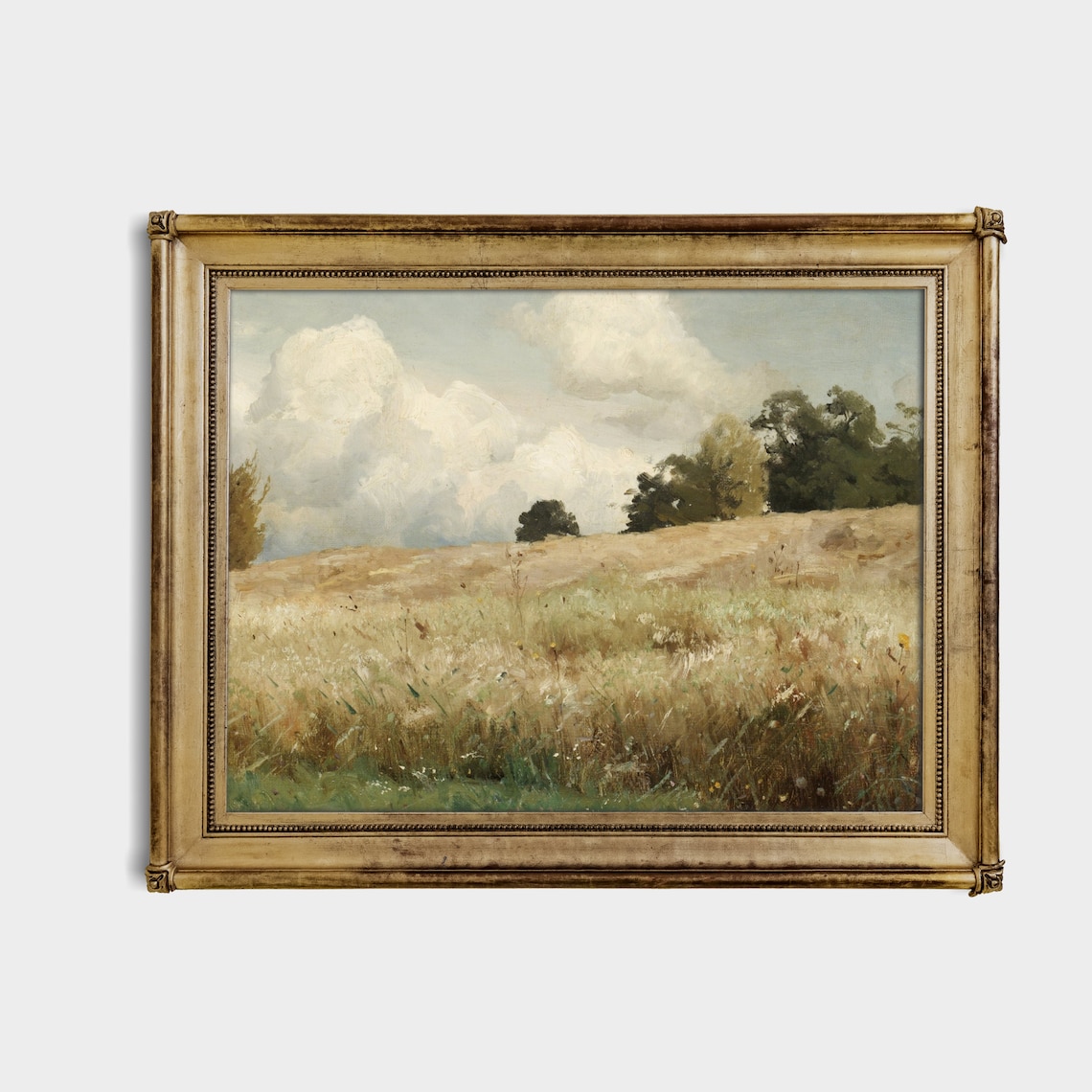 Golden Meadow Field Antique Oil Landscape Painting Rustic Poster - Image 3