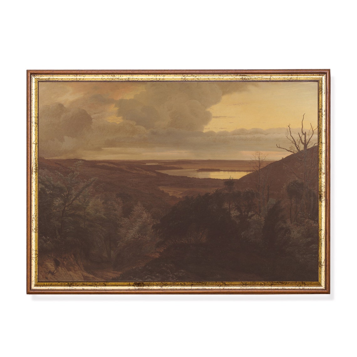 Golden Sunset Valley Landscape Vintage Painting Evening Light Poster