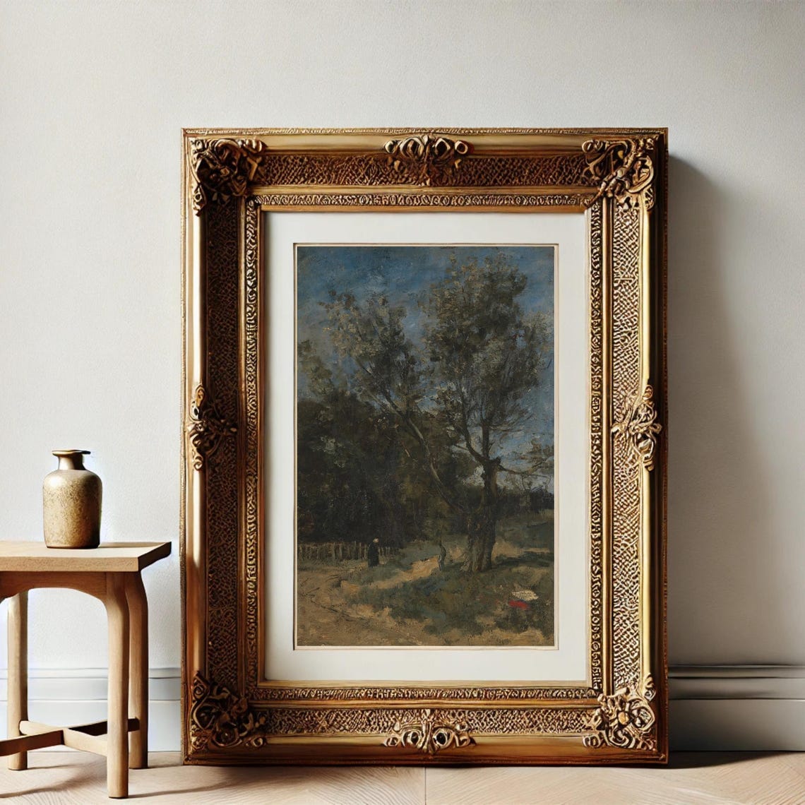 Tonalist Forest Path with a Lone Figure Vertical Nature Poster - Image 3