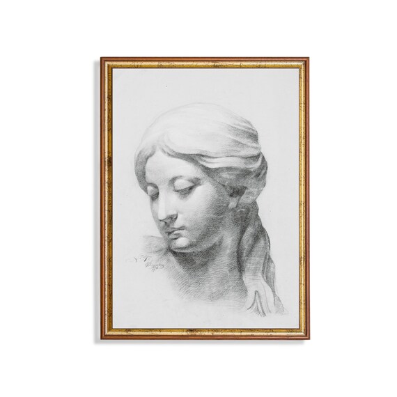 Classical Woman Head Study Vintage Pencil Sketch Portrait Drawing Poster
