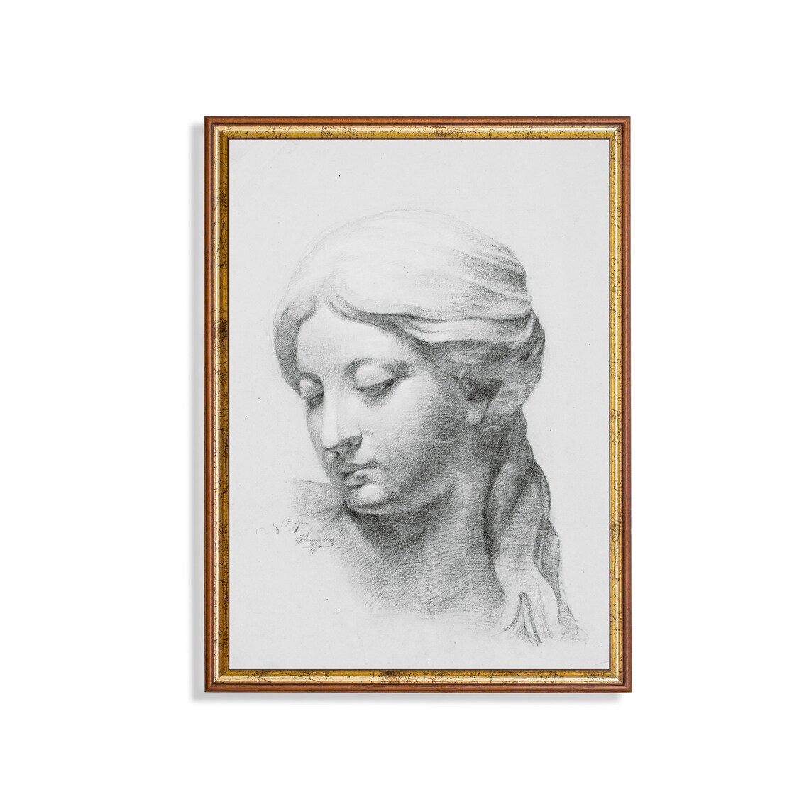 Classical Woman Head Study Vintage Pencil Sketch Portrait Drawing Poster