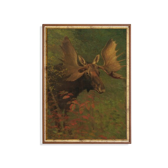 Bull Moose With Grand Antlers in an Autumn Forest Vintage Poster