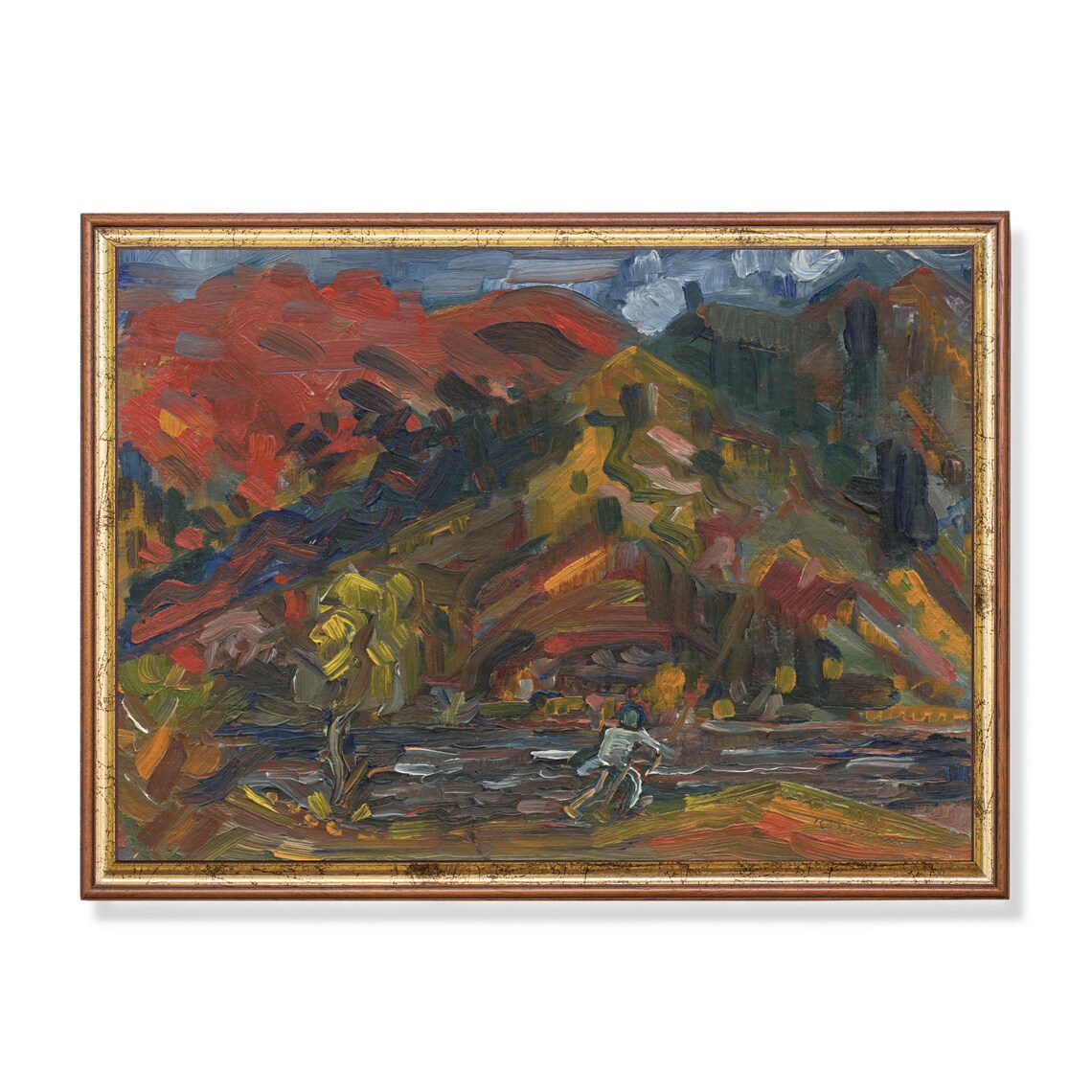 Fauvist Fiery Red Mountains With a Lone Figure by Water Poster - Image 4