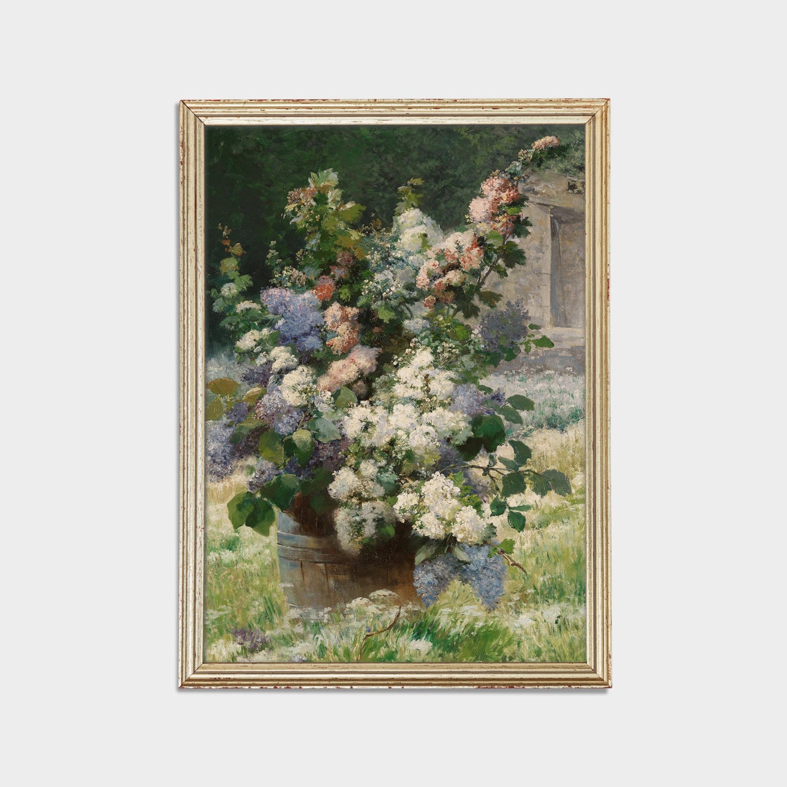 Lilac Blossoms Overflowing a Wooden Tub Garden Painting Poster - Image 2