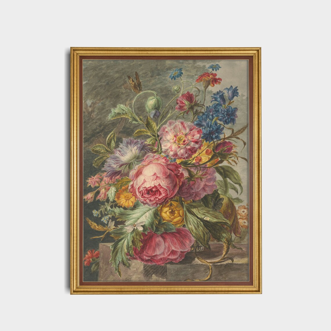 Pink Peonies and Blue Cornflowers Antique Floral Bouquet Poster - Image 5