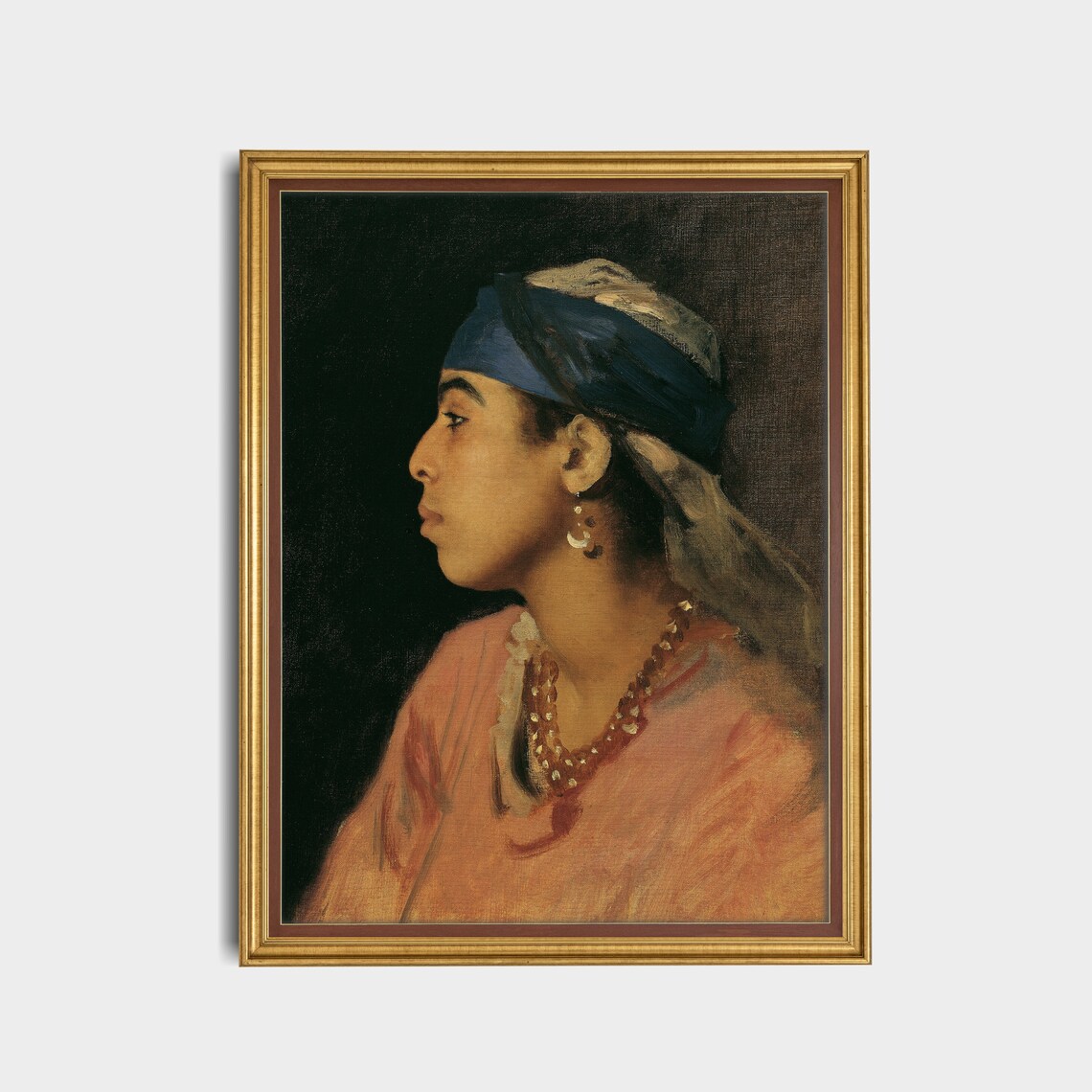 Woman In Blue Headscarf Profile Portrait Moody Classic Oil Painting Poster - Image 5