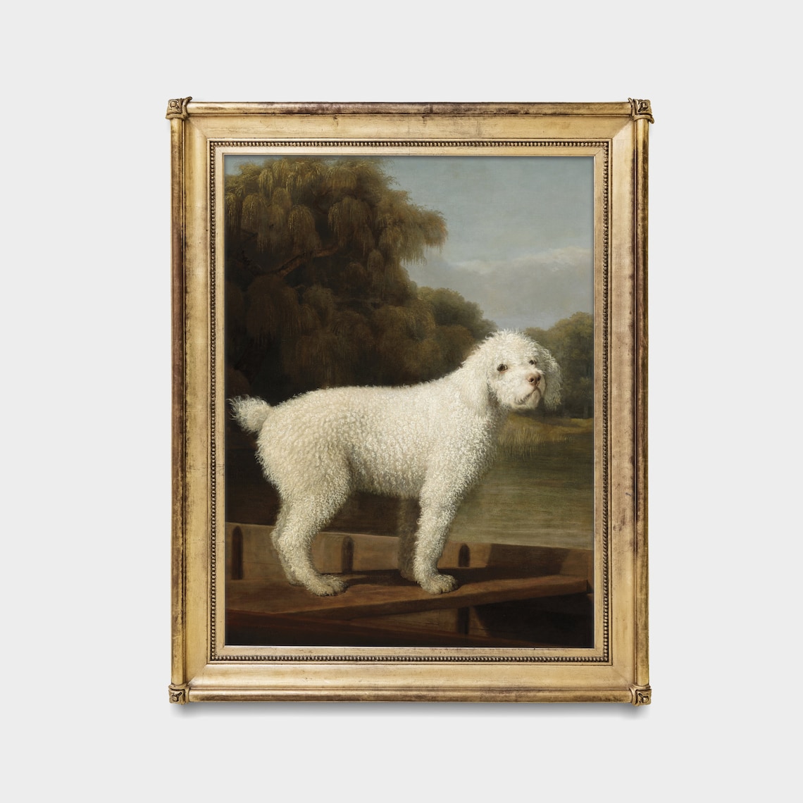 White Poodle Dog By The Water Vintage Canine Portrait Oil Poster - Image 2