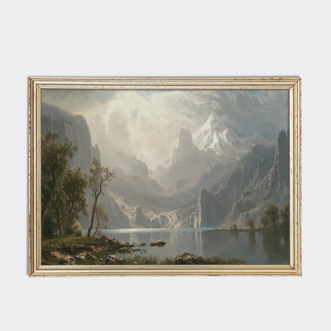 Misty Mountain Lake Painting Vintage Wilderness Landscape Wall Art - Image 2