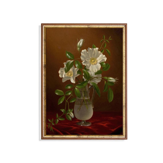Flower Painting Vintage Print Still Life Botanical Oil Painting Antique Moody French Decor Wall Art