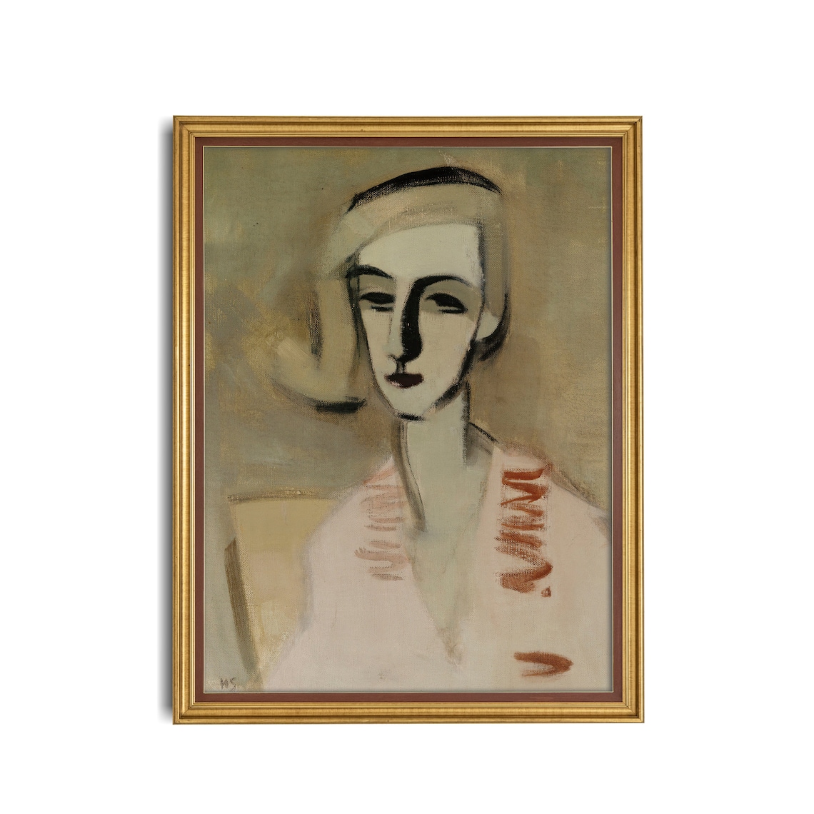 Neutral-Toned Modernist Portrait of a Woman Abstract Art Print - Image 3