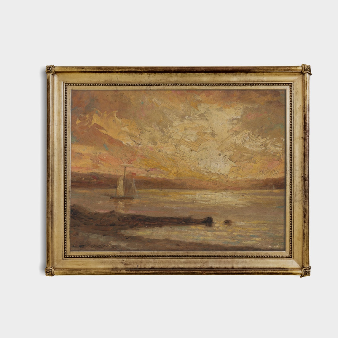 Golden Sunset Over Calm Waters with a Distant Sailboat Poster - Image 2