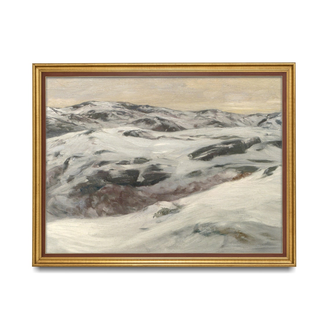 Snow Covered Mountain Ridges Winter Antique Landscape Art Poster - Image 2