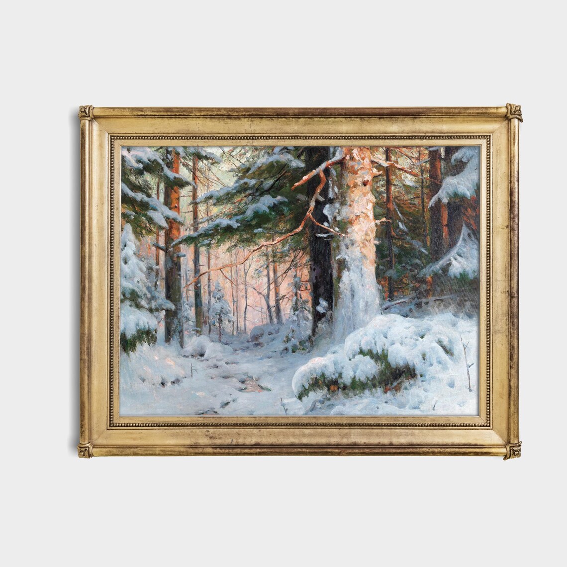 Sunlit Snowy Pine Forest Winter Wonderland Vintage Landscape Poster - Image 4