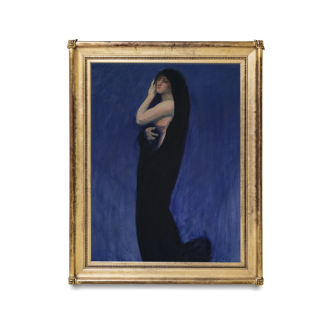 Woman in Dark Veil Against a Deep Blue Night Portrait Poster - Image 2