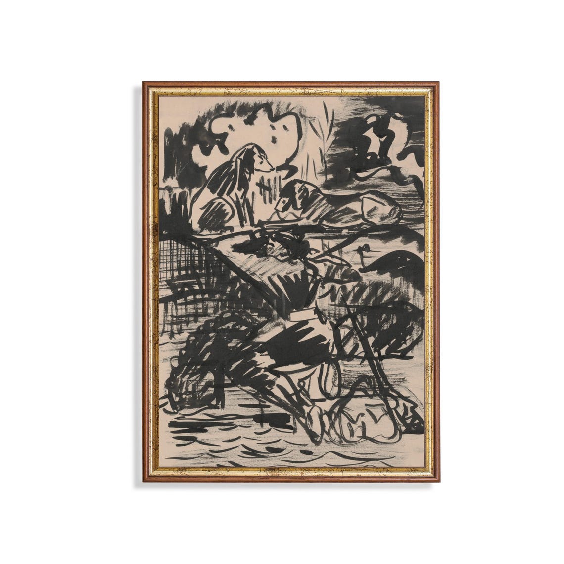 Expressive Black Ink Wash Figure Sketch Vintage Drawing Poster - Image 5