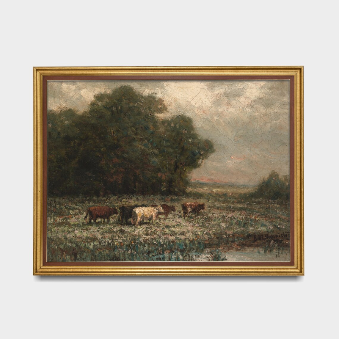 Vintage Country Landscape with Cattle, Art Print - Image 4