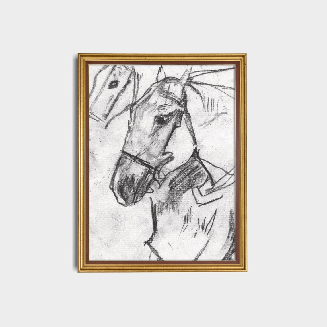 Horse Head Charcoal Sketch Antique Equestrian Drawing Poster - Image 2