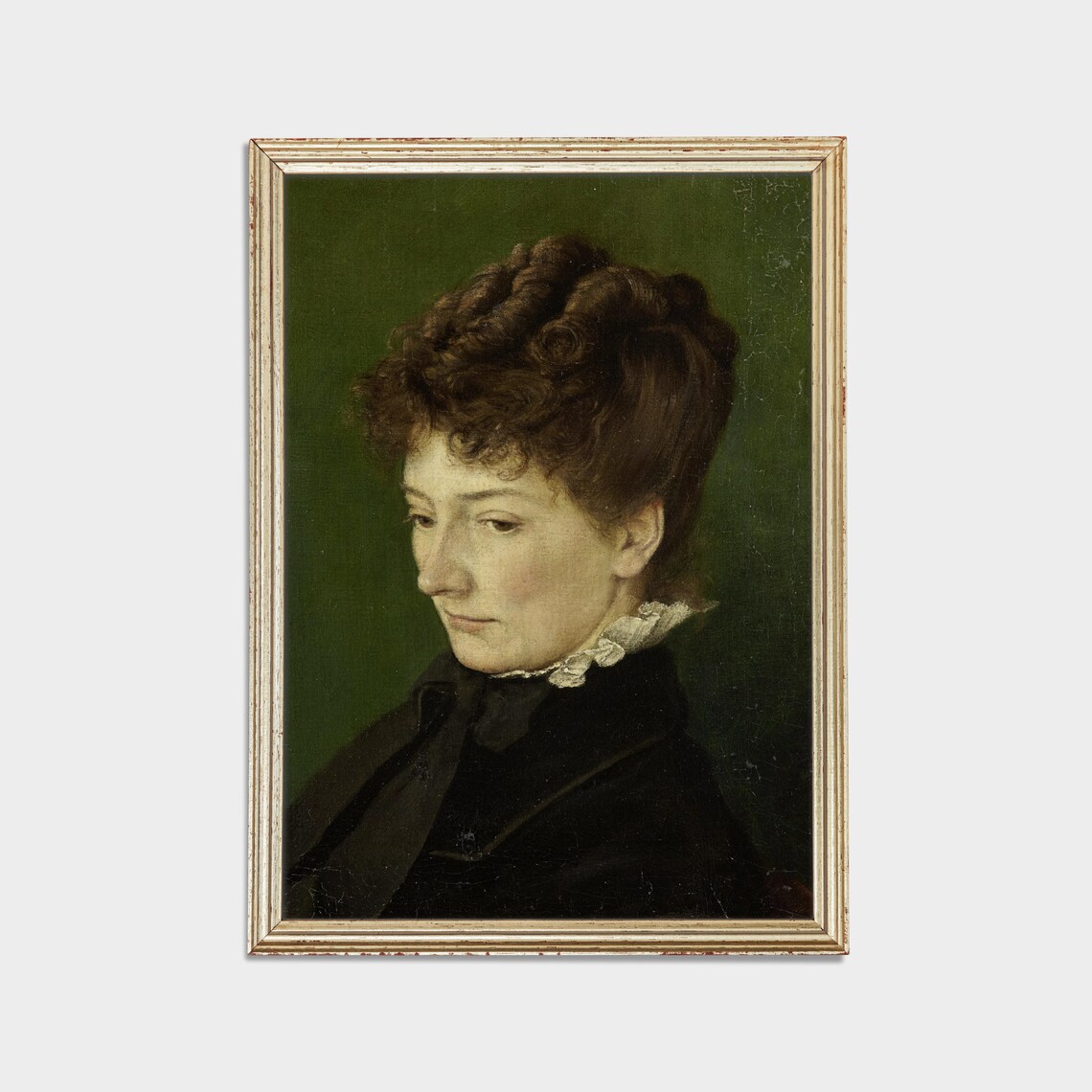 Woman in Black Dress with Curly Hair Vintage Portrait Poster - Image 3