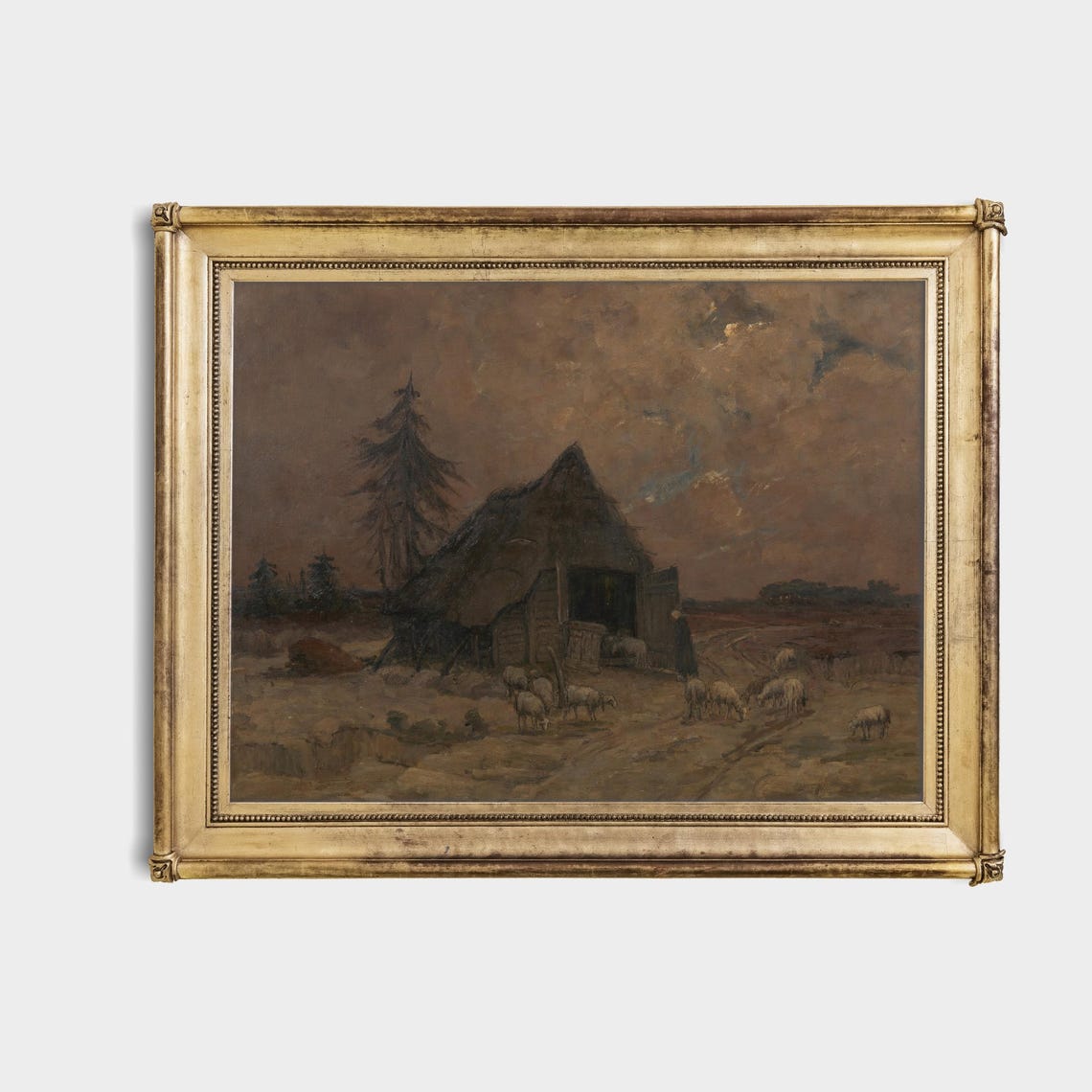 Sheep Grazing by a Thatched Barn at Dusk Vintage Farm Poster - Image 4