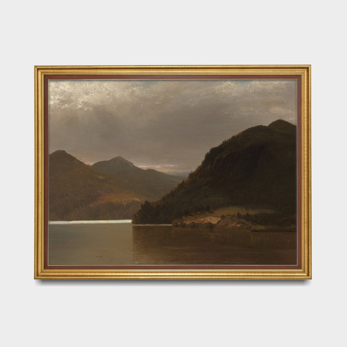 Calm Lake Between Dark Mountains at Dusk Antique Landscape Poster - Image 5