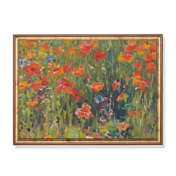 Printed And Shipped Vintage Floral Painting Antique Flower Print Moody Rustic Poppies Fine Art Farmhouse Decor Physical Prints