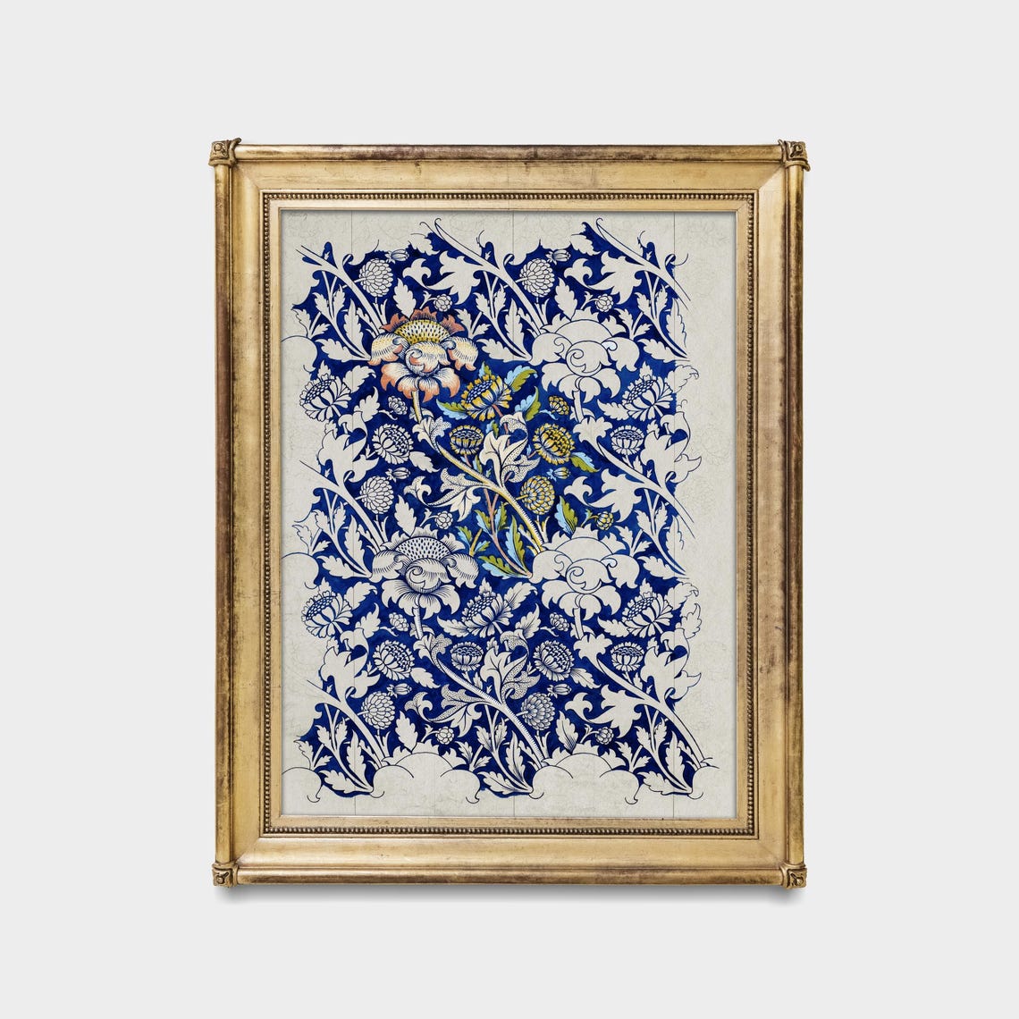 Blue Floral Arts and Crafts Textile Pattern Tapestry Art Poster - Image 5