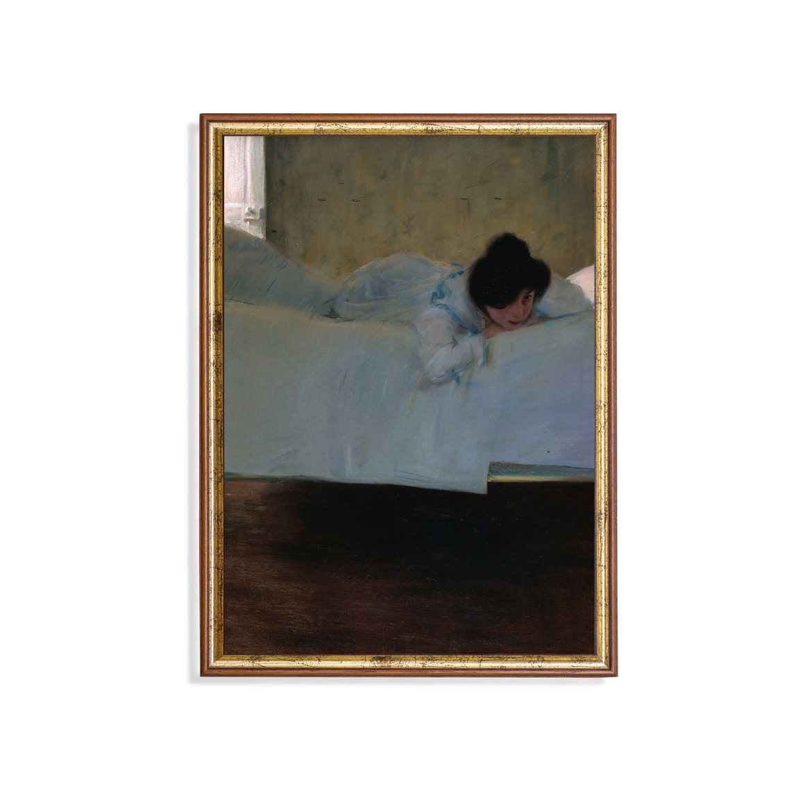 Woman in White Reclining on a Sofa Impressionist Vintage Art Poster