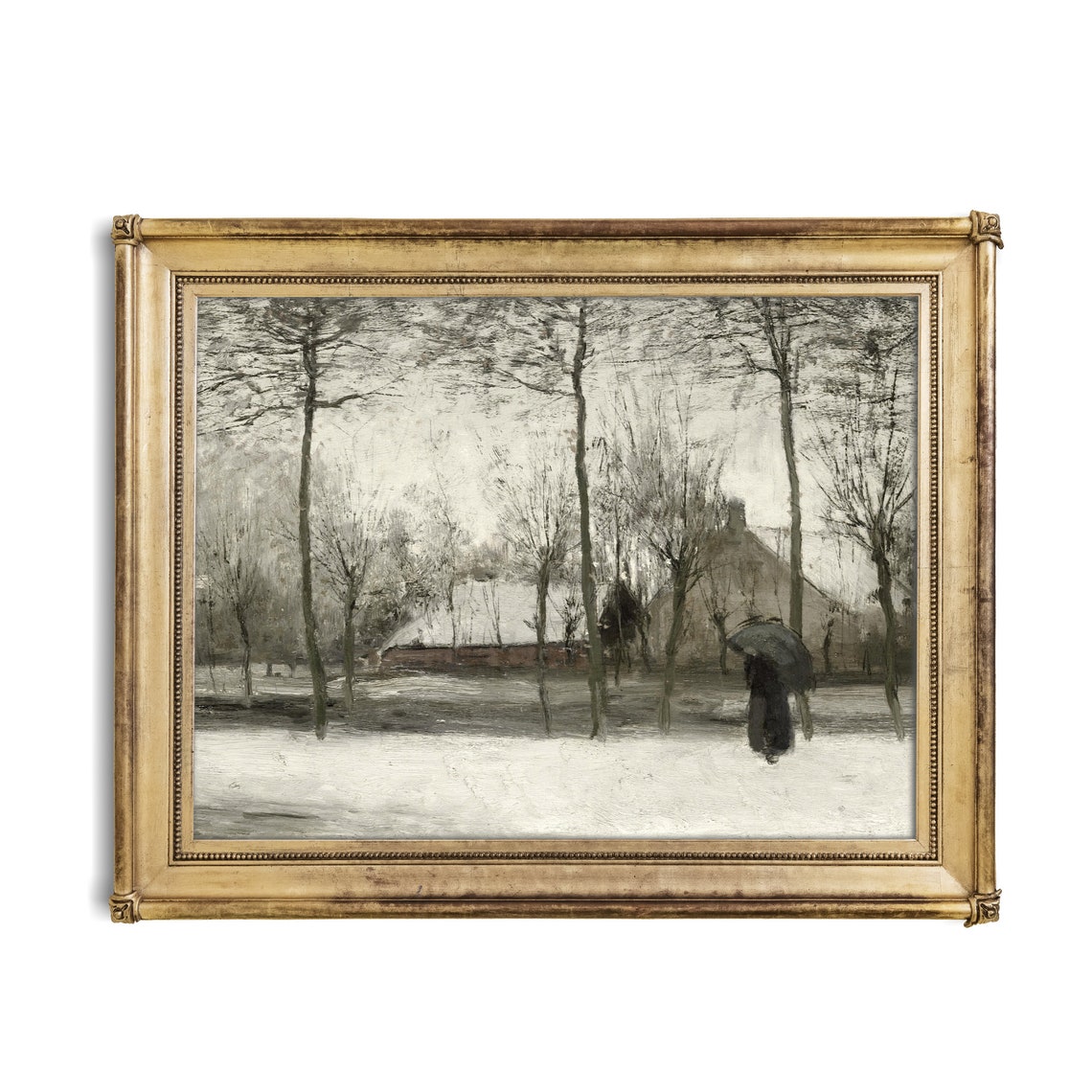 Lone Figure With Umbrella in a Quiet Gray Winter Snowfall Poster - Image 3