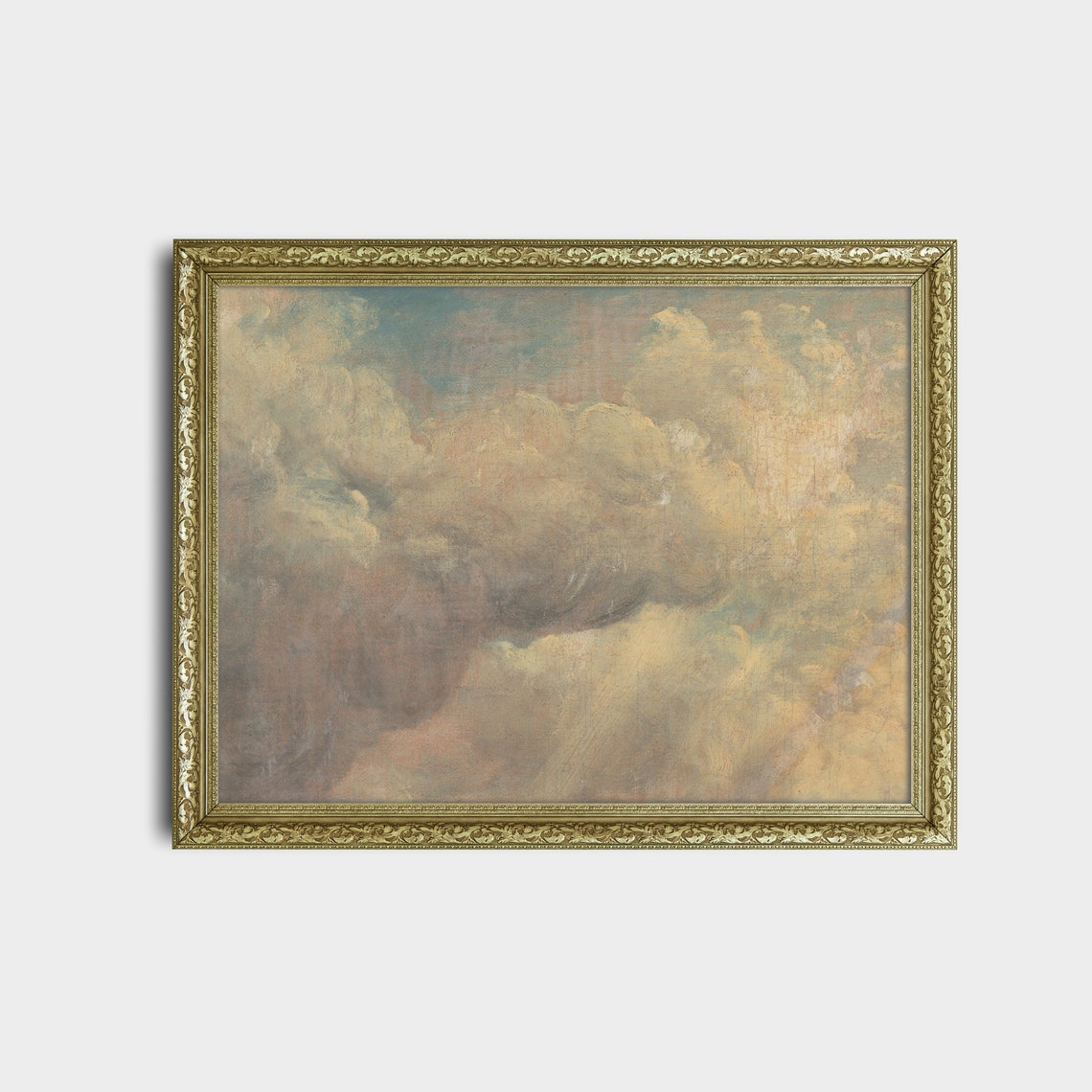 Billowing Golden Clouds Dramatic Sky Study Vintage Oil Painting Print - Image 2