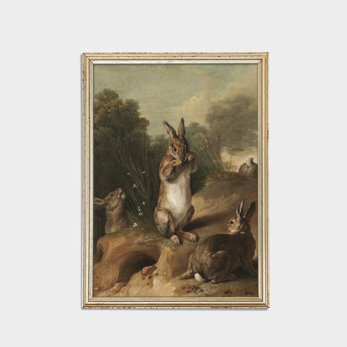 Vintage Rabbit Painting, Rustic Farmhouse Art Print - Image 2