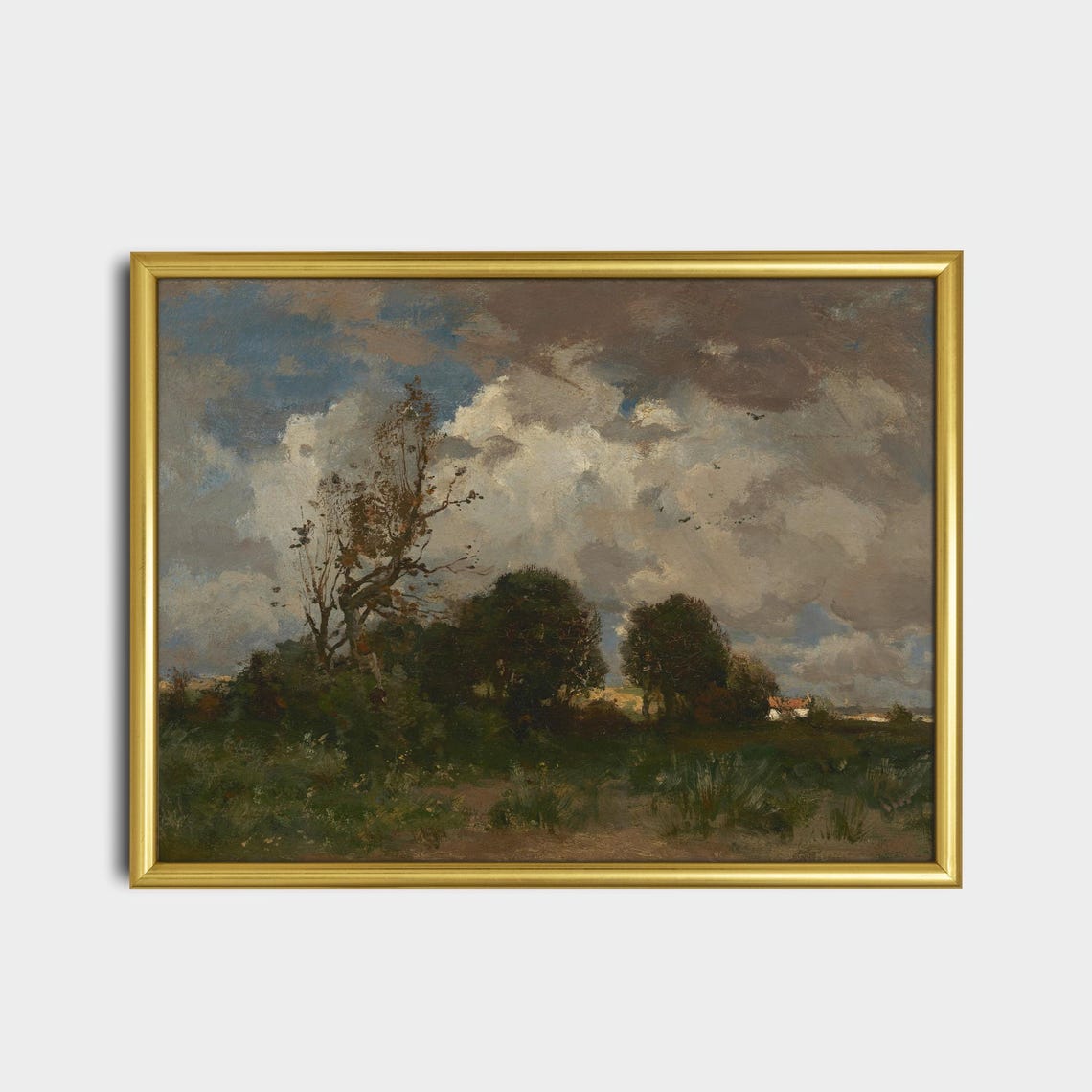 Moody Cloudy Sky Over a Quiet Countryside Meadow Landscape Poster - Image 2