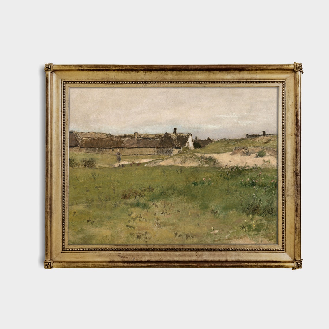 Thatched Dune Cottages Antique Coastal Landscape Painting Poster - Image 4
