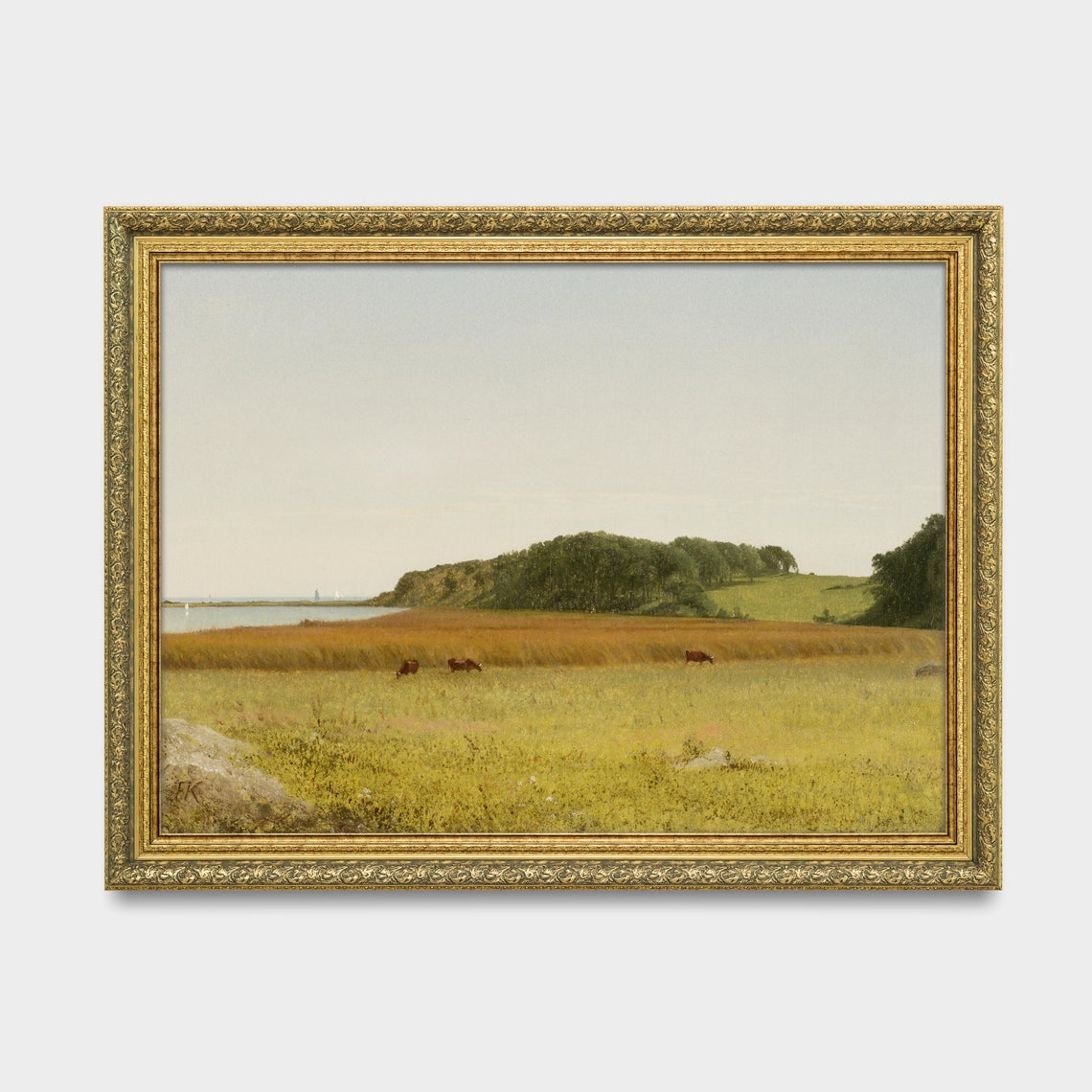 Serene Coastal Meadow Cows Grazing Luminous Vintage Landscape Poster - Image 3