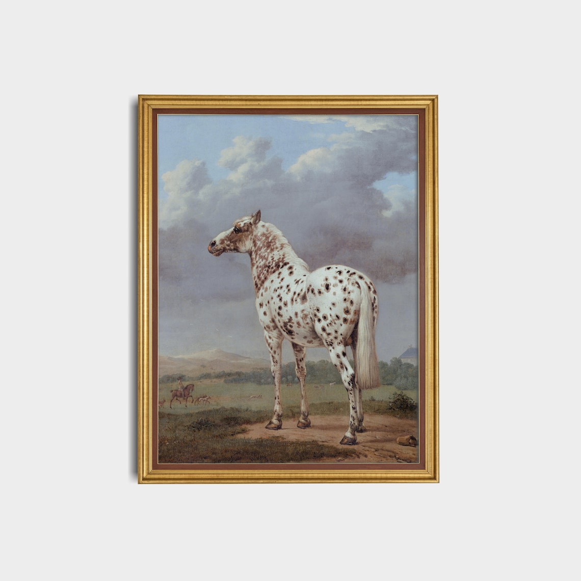 Vintage White Horse Equestrian Oil Painting Print - Image 3