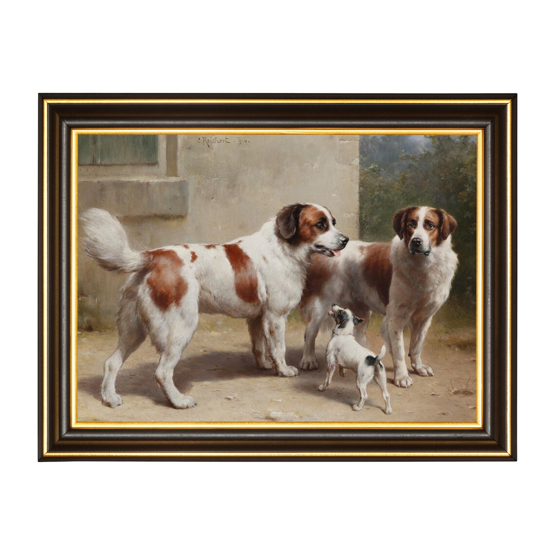 Two Big Dogs and Small Puppy Playful Vintage Canine Group Poster - Image 4