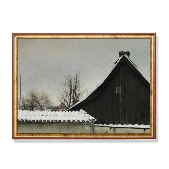 Vintage Architecture Print Countryside Painting Wall Art Farmhouse Decor 19th Century Fine Art Print