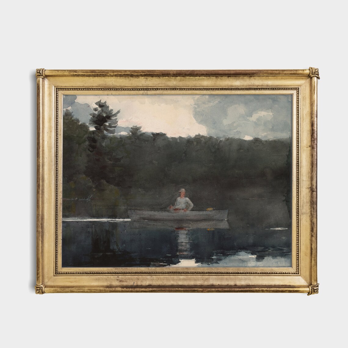 Lone Fisherman in a Canoe at Dusk on a Pine Lake Vintage Poster - Image 4