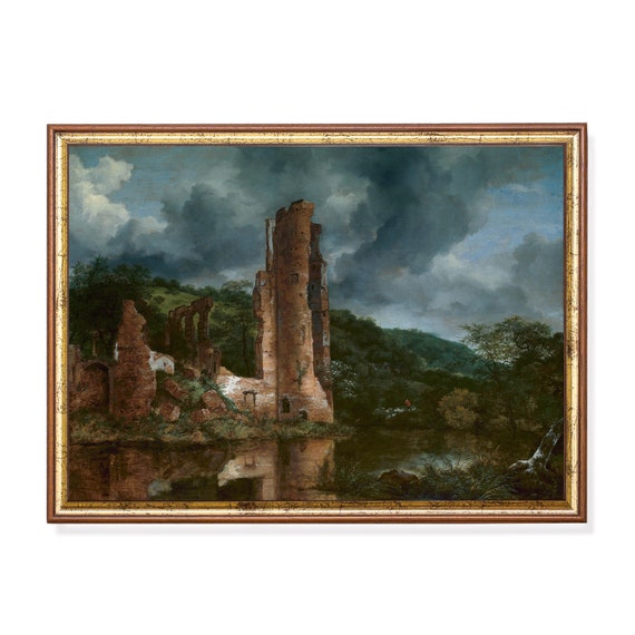 Printed And Shipped Vintage Landscape With Castle Antique Print Moody Rustic Farmhouse Decor Physical Prints Living Room Art