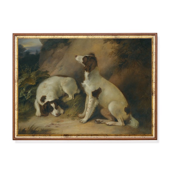 Printed And Shipped Vintage Dog Painting Antique Animal Print Moody Rustic Oil Painting Country Farmhouse Decor Physical Prints
