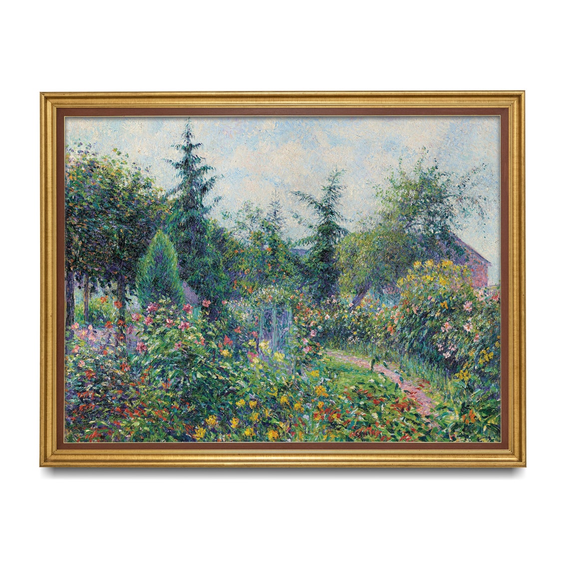 Impressionist Summer Garden in Bloom by the Cottage Wall Art - Image 2