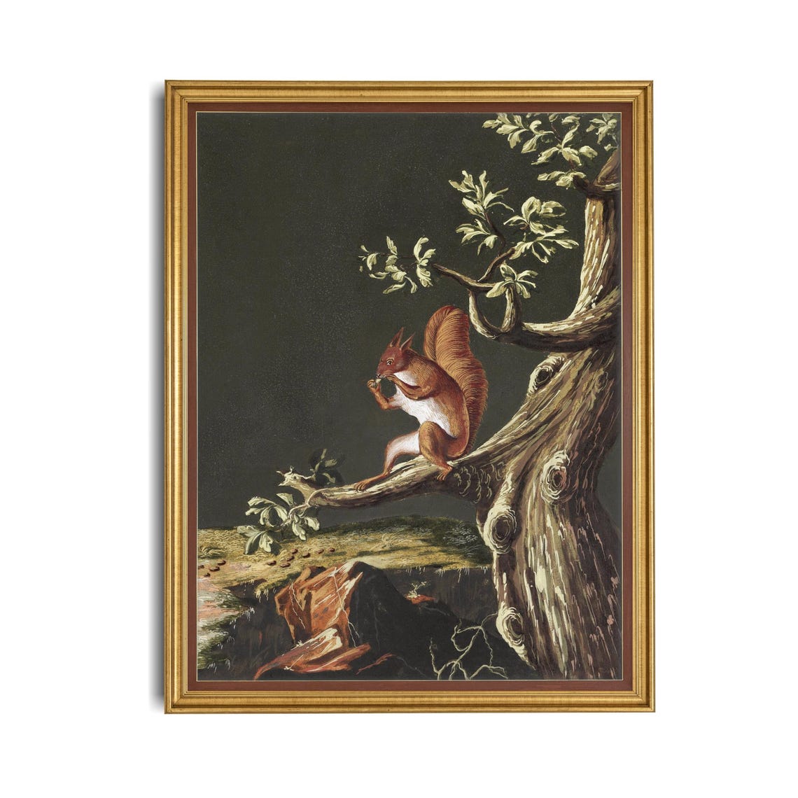 Mailed Print Vintage Squirrel Painting Antique Animal Print Moody Rustic Art Printed And Shipped Squirrel On A Branch - Image 4