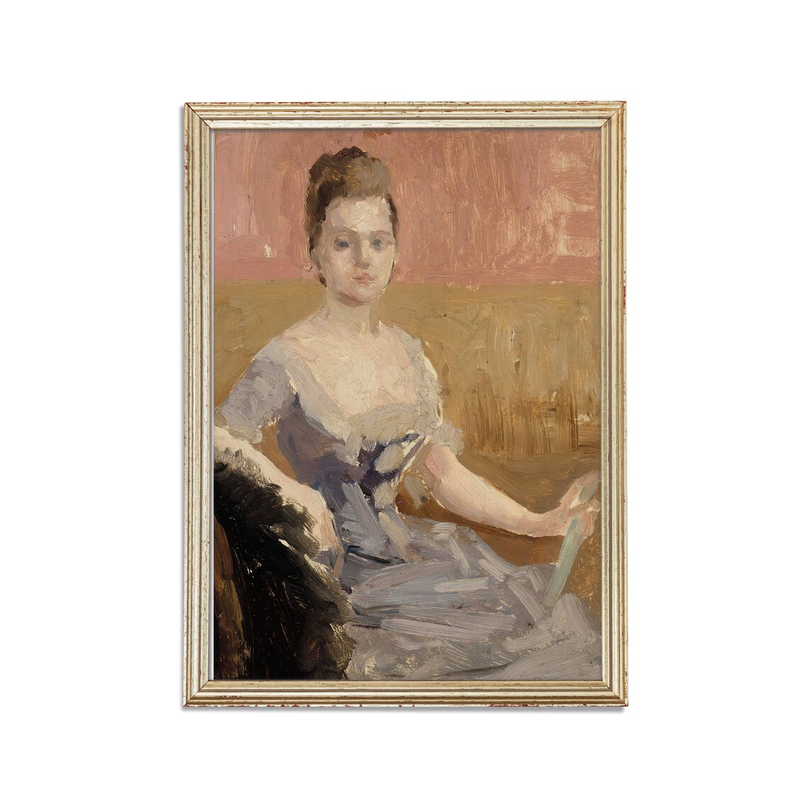 Seated Woman in a Gray Dress Holding a Fan Impressionist Poster - Image 2