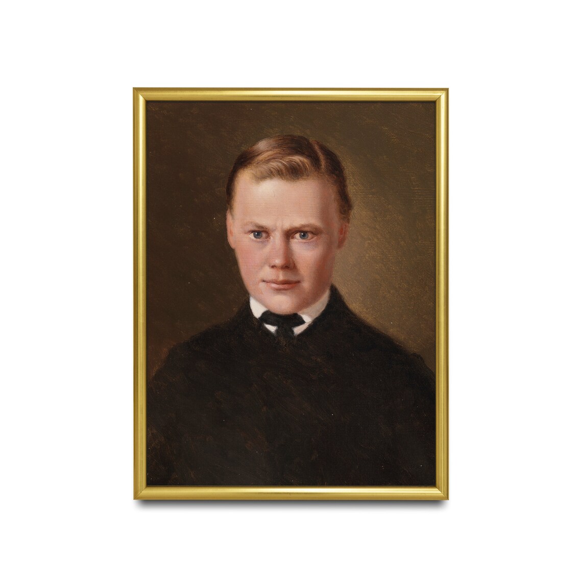 Young Man in Dark Coat Antique Moody Portrait Oil Painting Poster - Image 2
