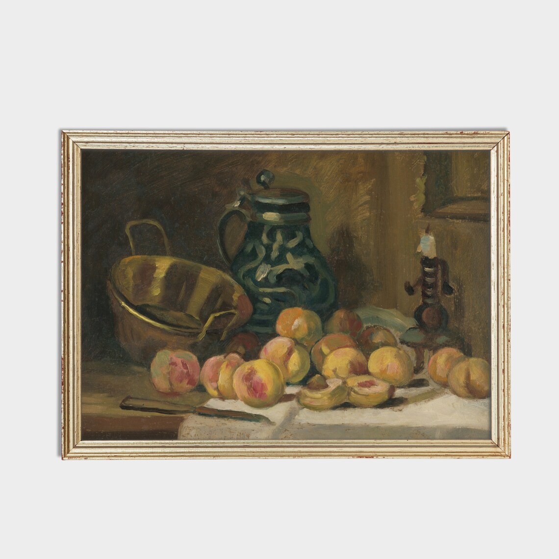 Still Life with Peaches, Blue Jug, Copper Pot and Candle Poster - Image 2