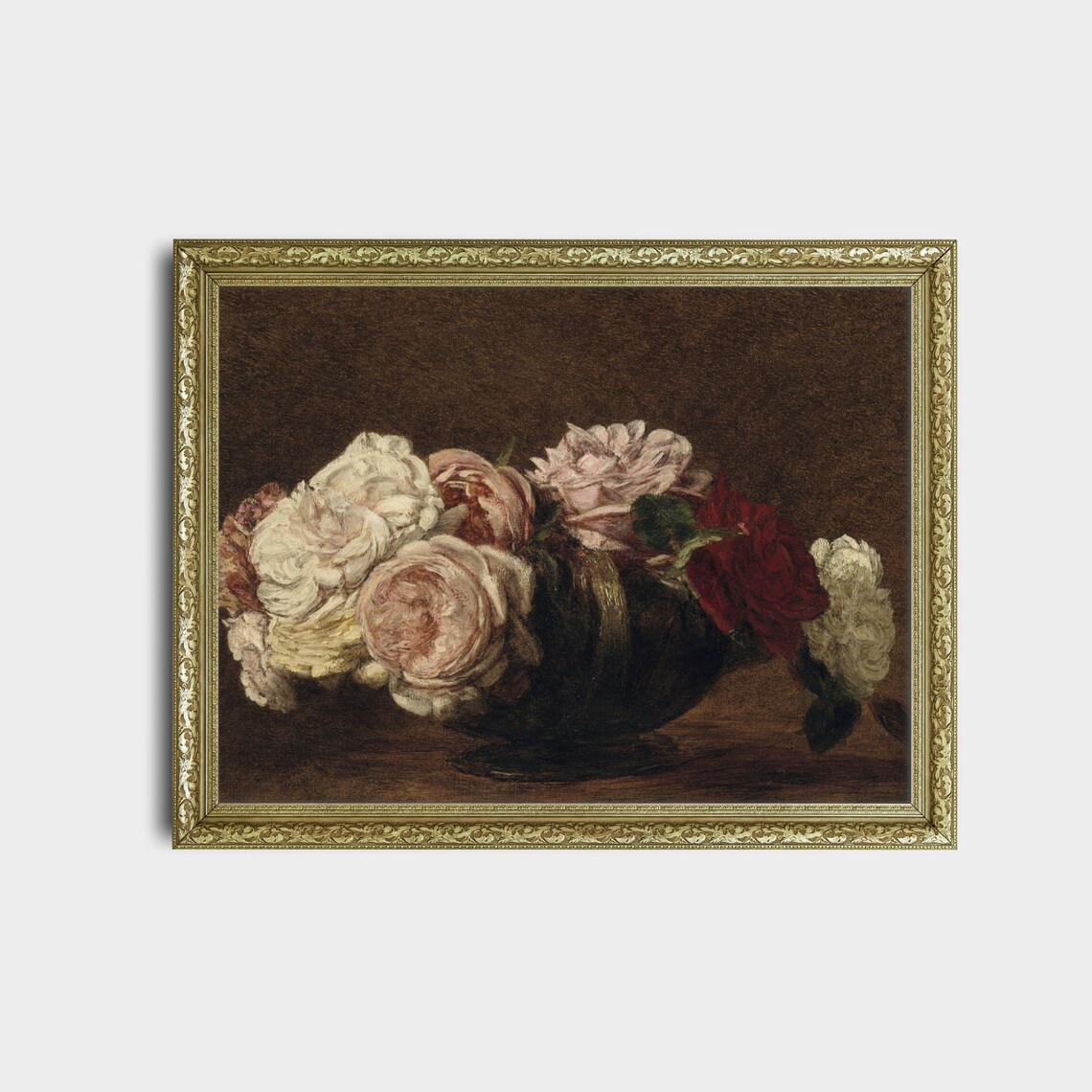 Velvet Bowl of Roses on Dark Background Vintage Floral Art Poster - Image 2
