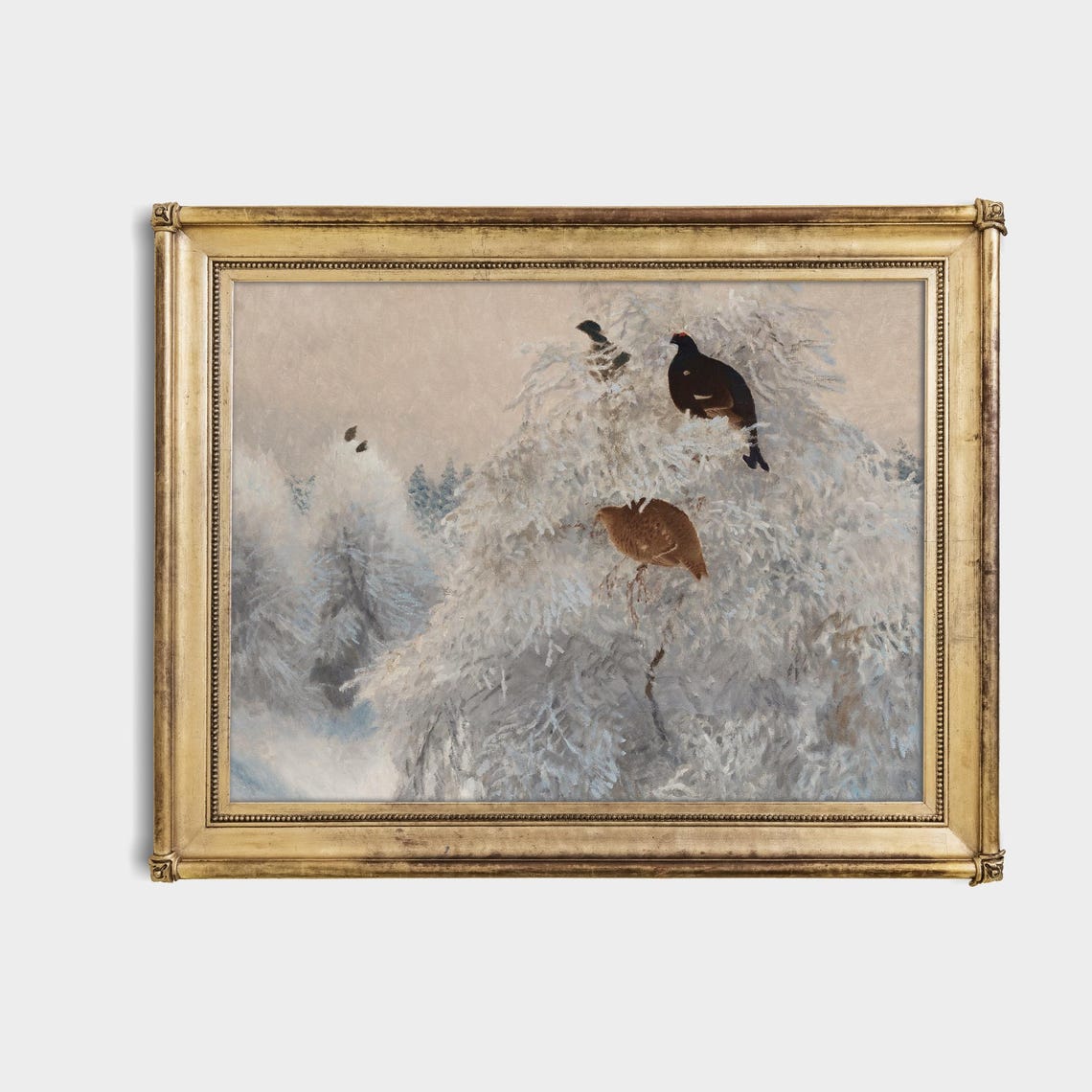 Black Grouse Perched on Frosty Treetops Vintage Winter Bird Poster - Image 4