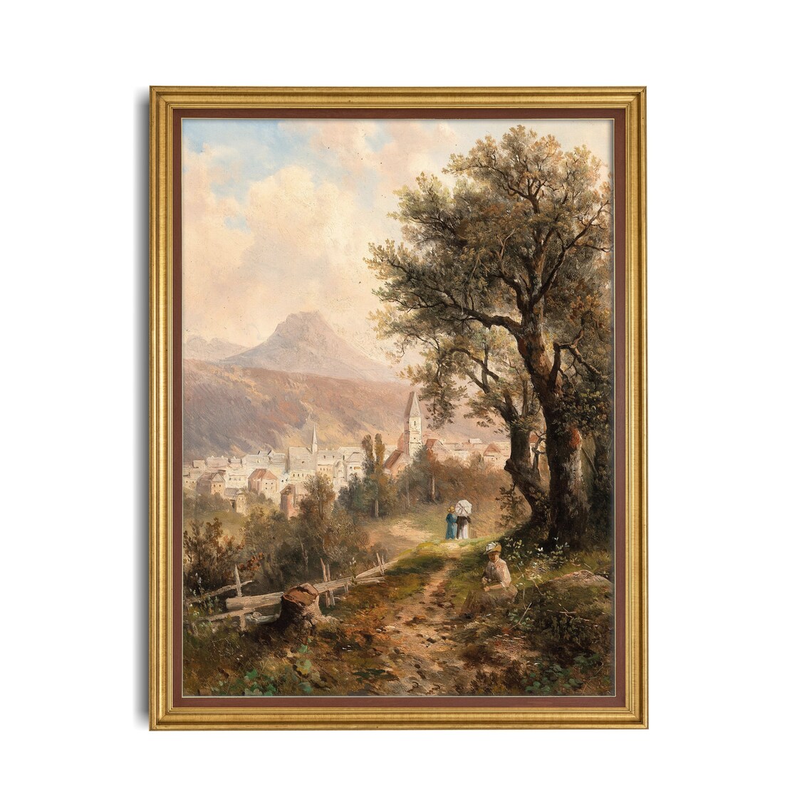 Alpine Village Valley Church Spires Vintage Landscape Poster - Image 3