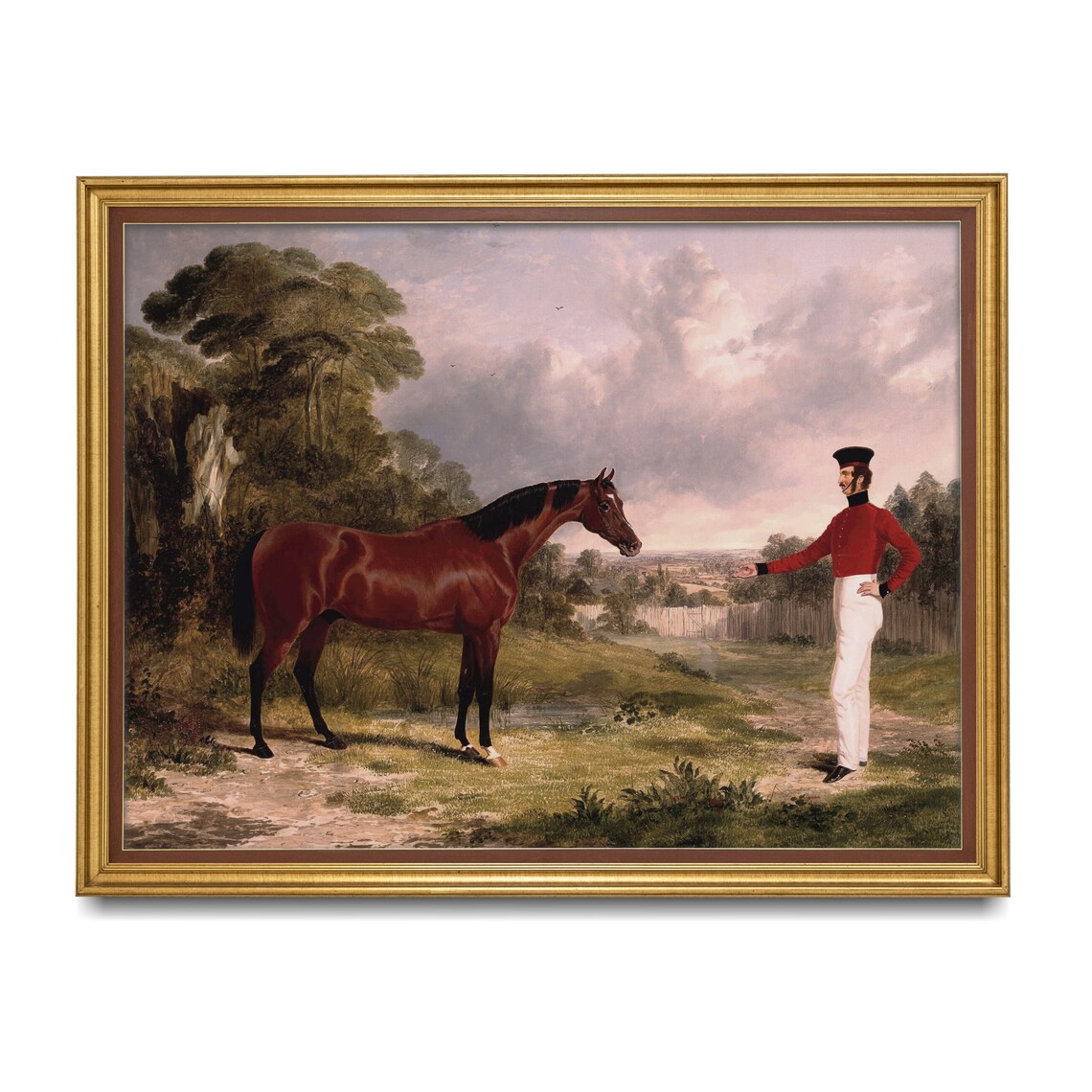 Chestnut Horse with Groom Red Jacket Vintage Equestrian Poster - Image 3