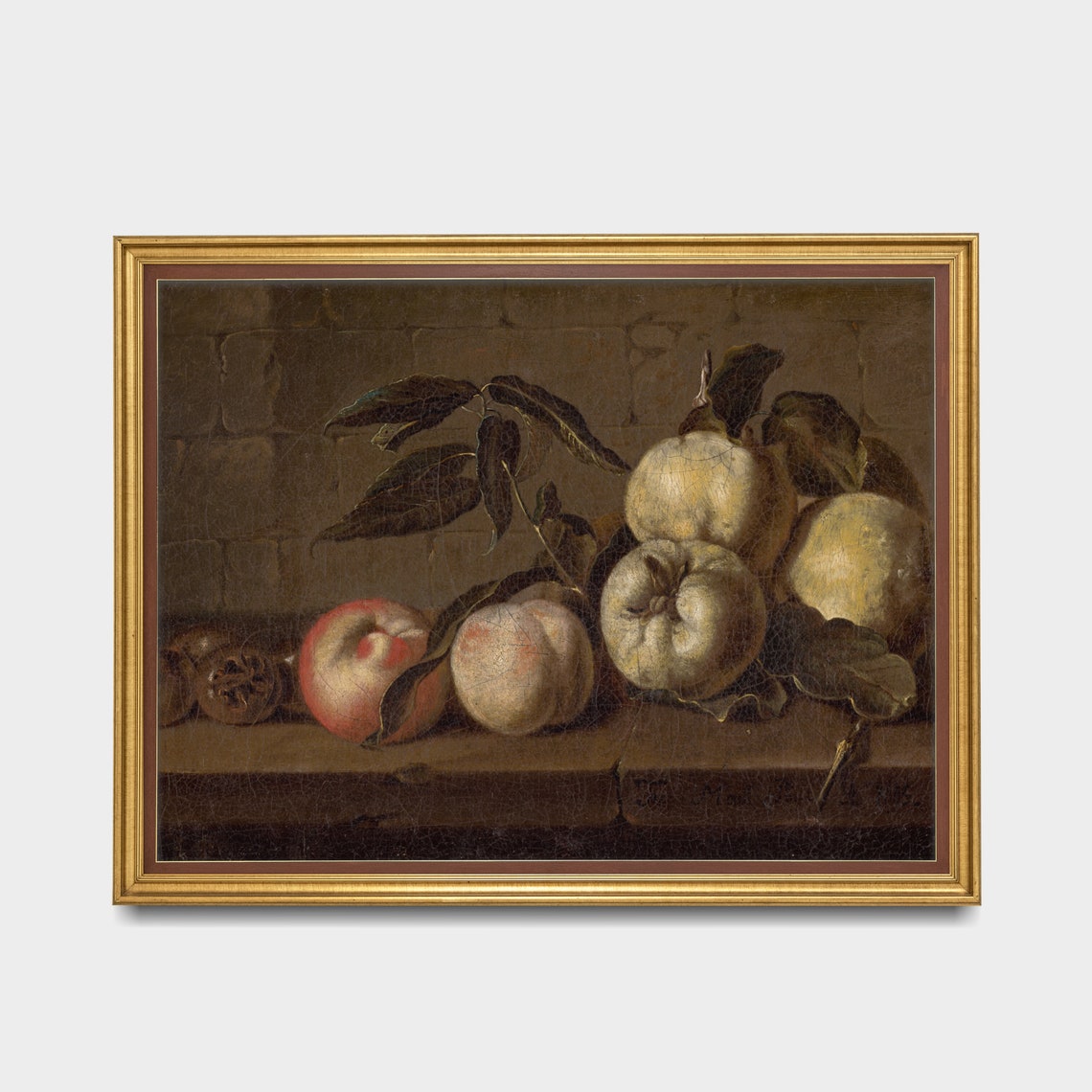 Peaches and Apples Dark Background Vintage Fruit Still Life Poster - Image 2